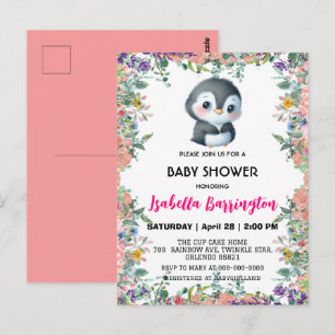 Cute penguin, söt, färglös, babyduschunge vykort