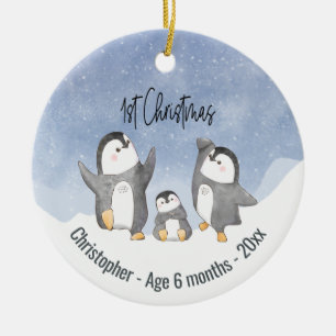 Cute Penguin Spädbarn Första jul Julgransprydnad Keramik