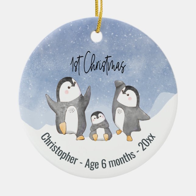 Cute Penguin Spädbarn Första jul Julgransprydnad Keramik (Framsidan)