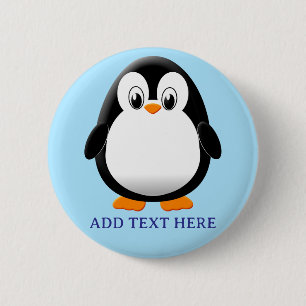 Cute Penguin Tecknad Anpassningsbar Blue Knapp