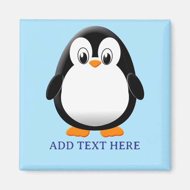 Cute Penguin Tecknad Anpassningsbar Blue Magnet (Framsidan)