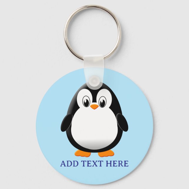Cute Penguin Tecknad Anpassningsbar Blue Nyckelring (Baksida)
