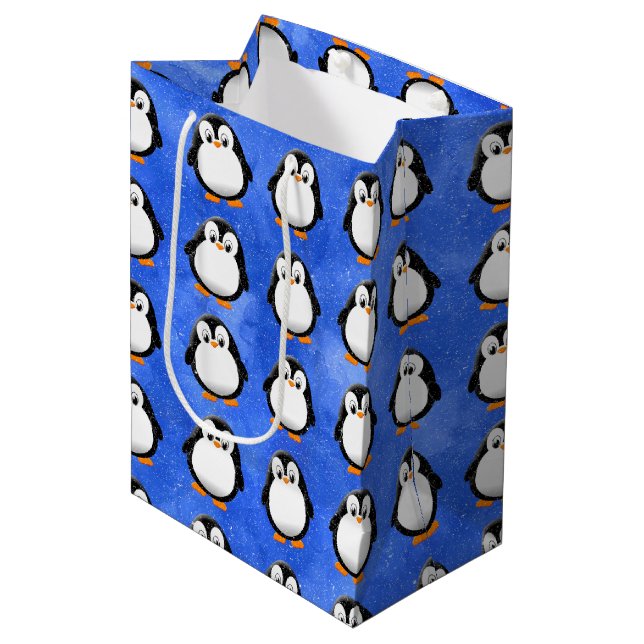 Cute Penguin Tecknad Anpassningsbar Blue Watercolo (Framsidan Vinklad)