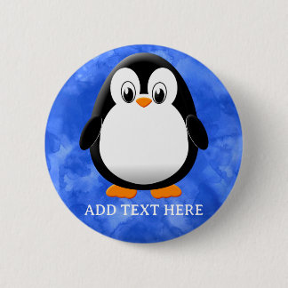 Cute Penguin Tecknad Anpassningsbar Blue Watercolo Knapp