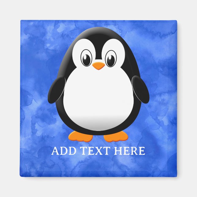 Cute Penguin Tecknad Anpassningsbar Blue Watercolo Magnet (Framsidan)