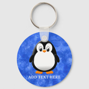 Cute Penguin Tecknad Anpassningsbar Blue Watercolo Nyckelring