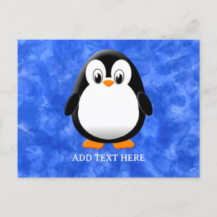 Cute Penguin Tecknad Anpassningsbar Blue Watercolo Vykort