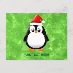 Cute Penguin Tecknad Anpassningsbar Juldag Grönt Vykort