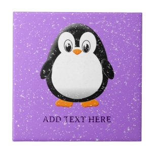 Cute Penguin Tecknad Anpassningsbar Lila Kakelplatta