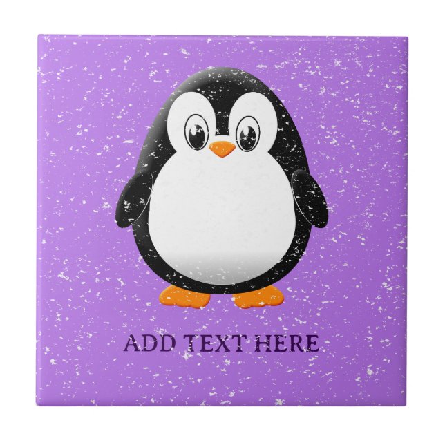 Cute Penguin Tecknad Anpassningsbar Lila Kakelplatta (Framsidan)