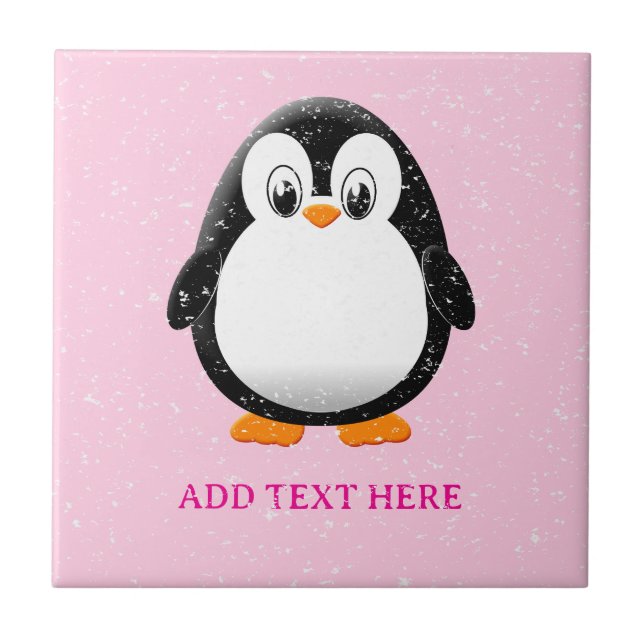 Cute Penguin Tecknad Anpassningsbar Rosa Kakelplatta (Framsidan)