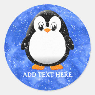 Cute Penguin Tecknad Anpassningsbar Vinterblå vatt Runt Klistermärke