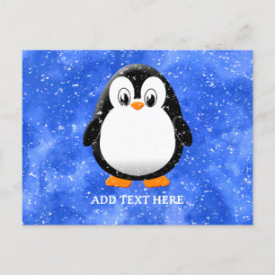 Cute Penguin Tecknad Anpassningsbar Vinterblå vatt Vykort