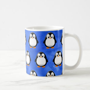 Cute Penguin Tecknad Blue Watercolor Kaffemugg