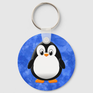 Cute Penguin Tecknad Blue Watercolor Nyckelring