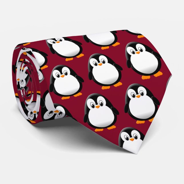 Cute Penguin Tecknad Burgundy Slips (Rullad)