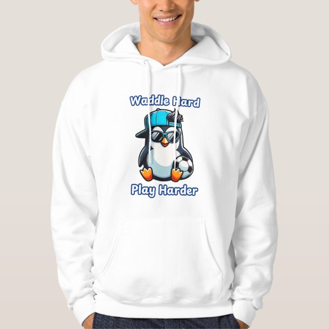Cute Penguin Tecknad - fotbollsspelare Hoodie (Framsida)