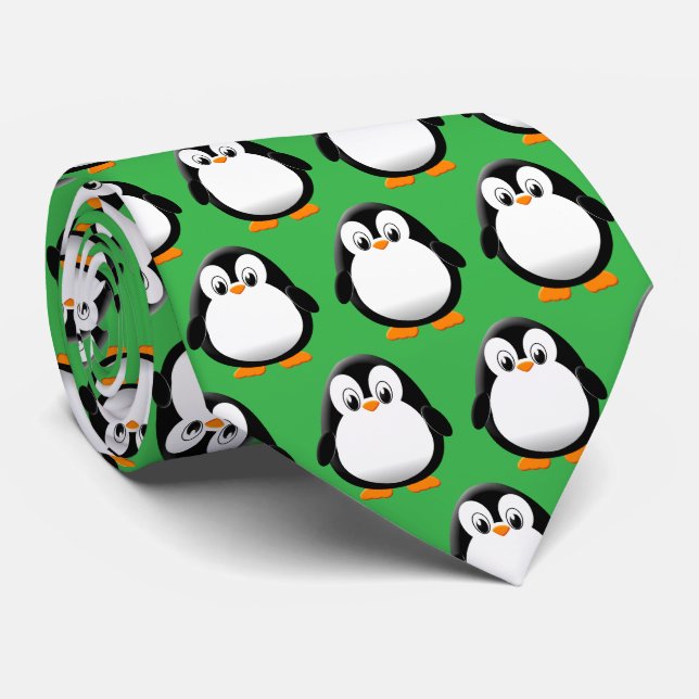 Cute Penguin Tecknad Grönt Slips (Rullad)