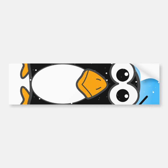 Cute Penguin-Tecknad Illustrated Blue Bildekal (Framsidan)