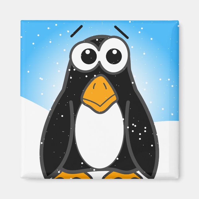 Cute Penguin-Tecknad Illustrated Blue Magnet (Framsidan)