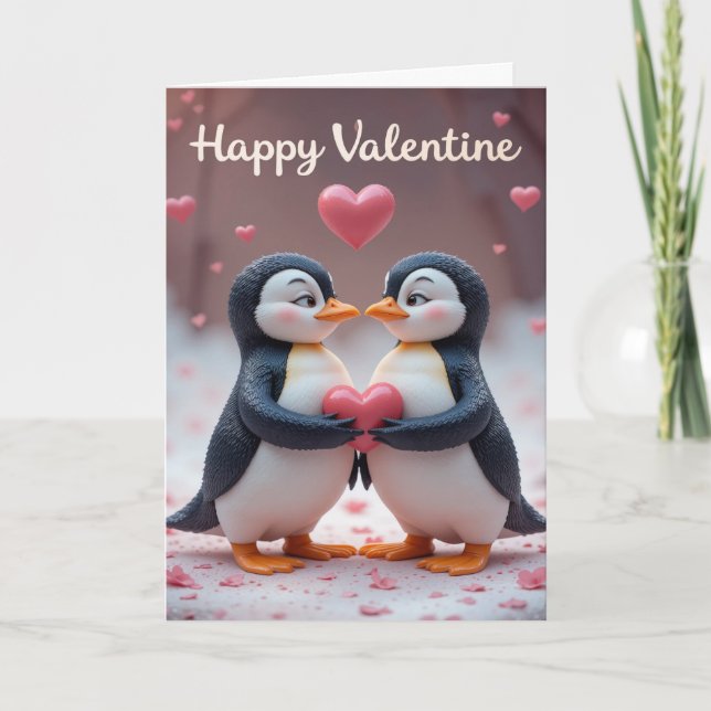 Cute Penguin Valentine Adorable Couple Love  Helgkort (Framsida)