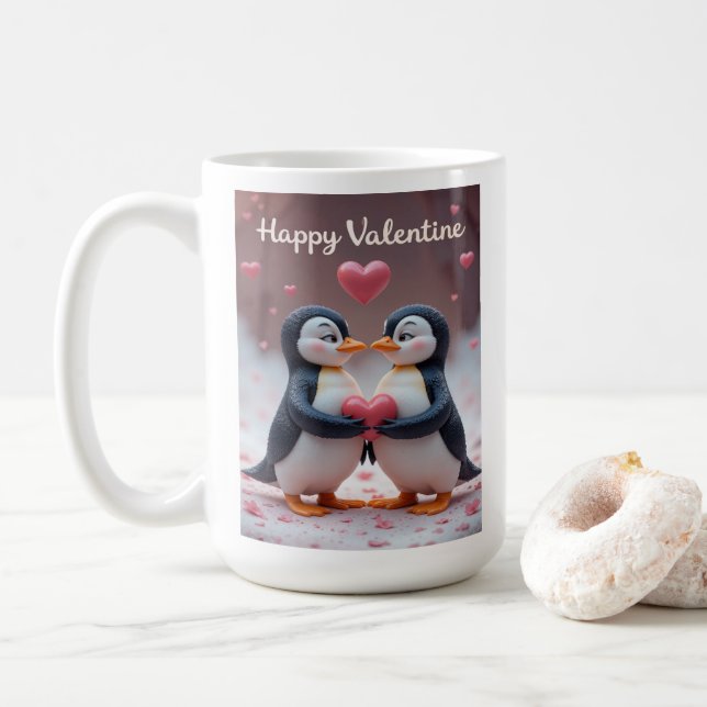 Cute Penguin Valentine Adorable Couple Love Kaffemugg (Med munk)