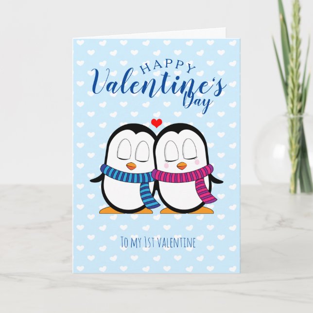 Cute Penguin Valentine Day Card (2) Kort (Framsida)