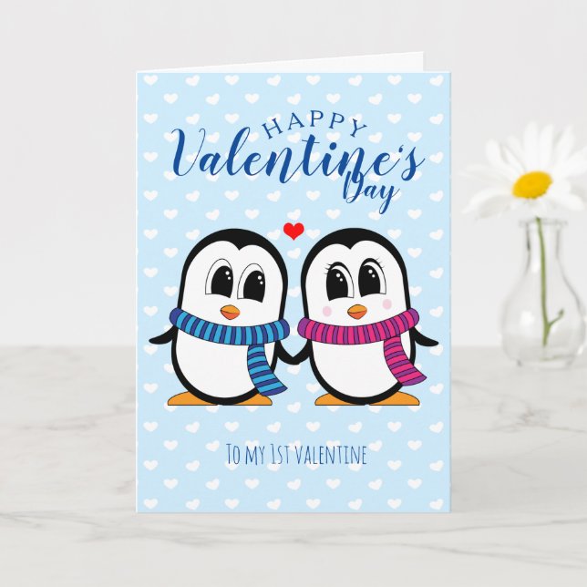 Cute Penguin Valentine Day Card Kort (Liten växt)