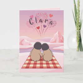 Cute Penguin Valentine Picnic Card for Girlfriends Helgkort