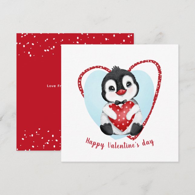 Cute Penguin Valentines dagskort Kort (Fram/baksida)