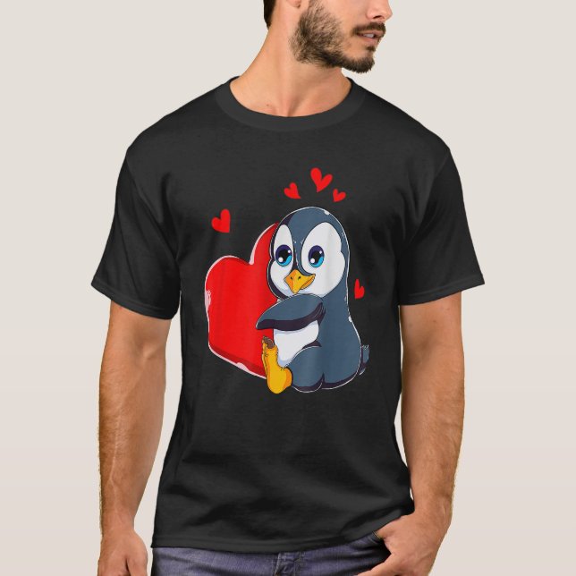 Cute Penguin Valentines day Holding Heart My Valen T Shirt (Framsida)