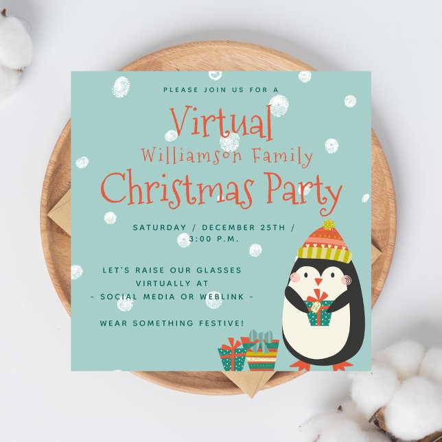 Cute Penguin | Virtuell jul Party Inbjudningar (Skapare uppladdad)