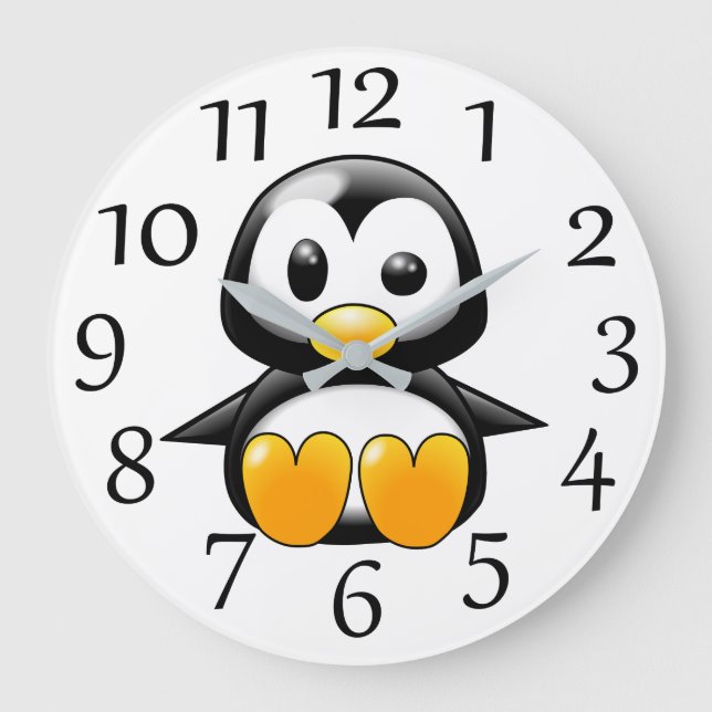 Cute Penguin, vit väggklocka (Framsida)