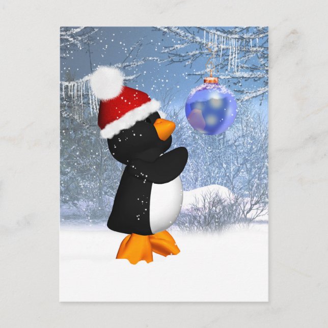 Cute Penguin-vykort med Träd Dekoration Vykort (Framsida)
