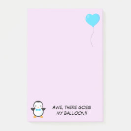 Cute Penguin w/Blue Bow Tie and Blue Heart Balloon Post-it Block