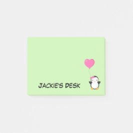 Cute Penguin w/Rosa Bow och Rosa Heart Balloon Post-it Block
