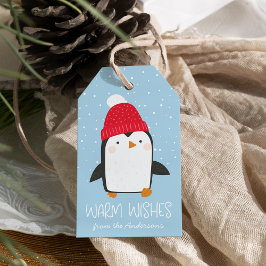 Cute Penguin Warm Önskemål Helgdag Presentetikett