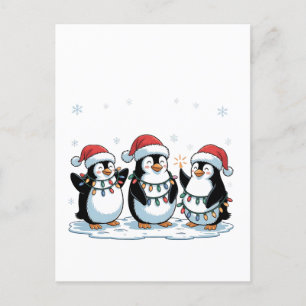 Cute Penguin Wearing Santa Hat Julafton Penguin Äl Helg Vykort