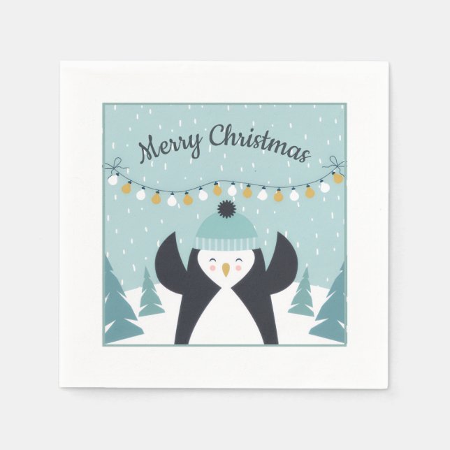 Cute Penguin Winter Art God jul Pappersservett (Framsidan)