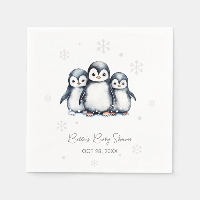 Cute Penguin Winter Baby Shower Pappersservett (Framsidan)