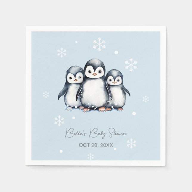 Cute Penguin Winter Baby Shower Pappersservett (Framsidan)