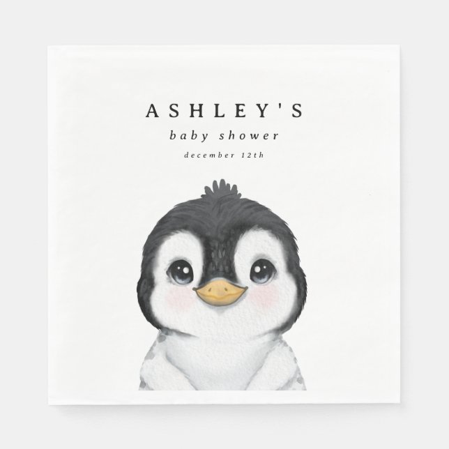 Cute Penguin Winter Baby Shower Pappersservett (Framsidan)
