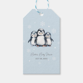 Cute Penguin Winter Baby Shower Presentetikett