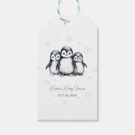 Cute Penguin Winter Baby Shower Presentetikett