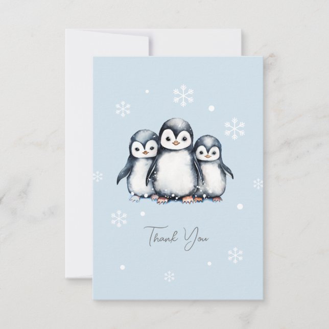 Cute Penguin Winter Baby Shower Tack Kort (Framsida)