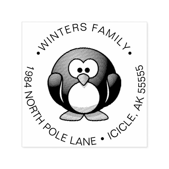 Cute Penguin Winter Family Returadress Självfärgande Stämpel (Design)