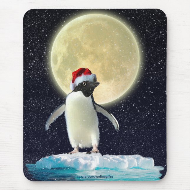 Cute Penguin & Winter Måne jul Mousepad Musmatta (Framsidan)