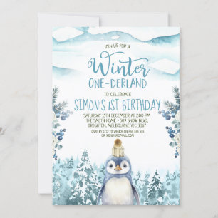 Cute Penguin Winter Onederland Birthday Inbjudningar