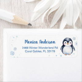 Cute Penguin Winter-Personligens etikett Returadress Etikett