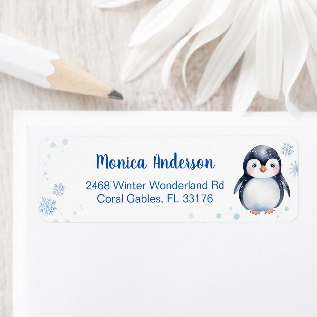 Cute Penguin Winter-Personligens etikett Returadress Etikett (Insitu)